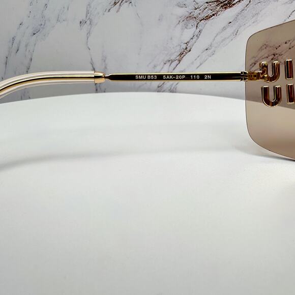 New MIU MIU Aube Sunglasses Gold Light Brown Mirror Bronze Rimless Wrap Womens main image 15